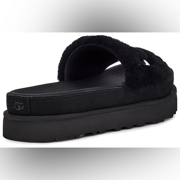 UGG Black Fuzzy Slide Sandals - Picture 3 of 7